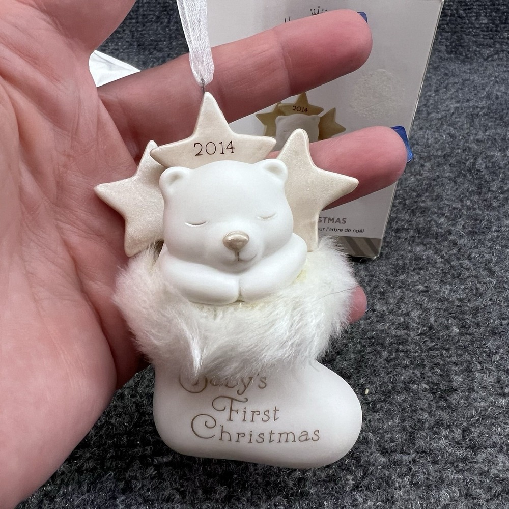 2014 Baby's First Christmas Hallmark Keepsake Ornament White Bear in Stocking - Picture 3 of 8